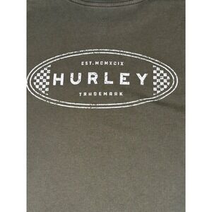 Hurley Mens Logo Graphic Army Green T-Shirt Long Sleeve Sz S Cotton Beach Skater